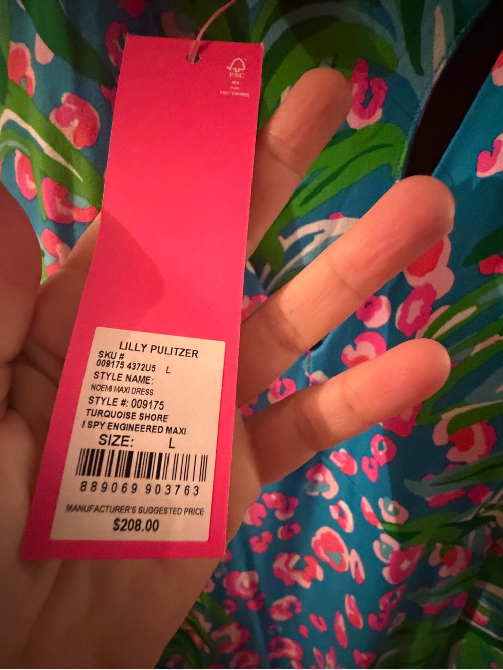 NWT Lilly Pulitzer tropical Print Maxi Dress in Blue & Green with Pink Accents - Picture 3 of 3